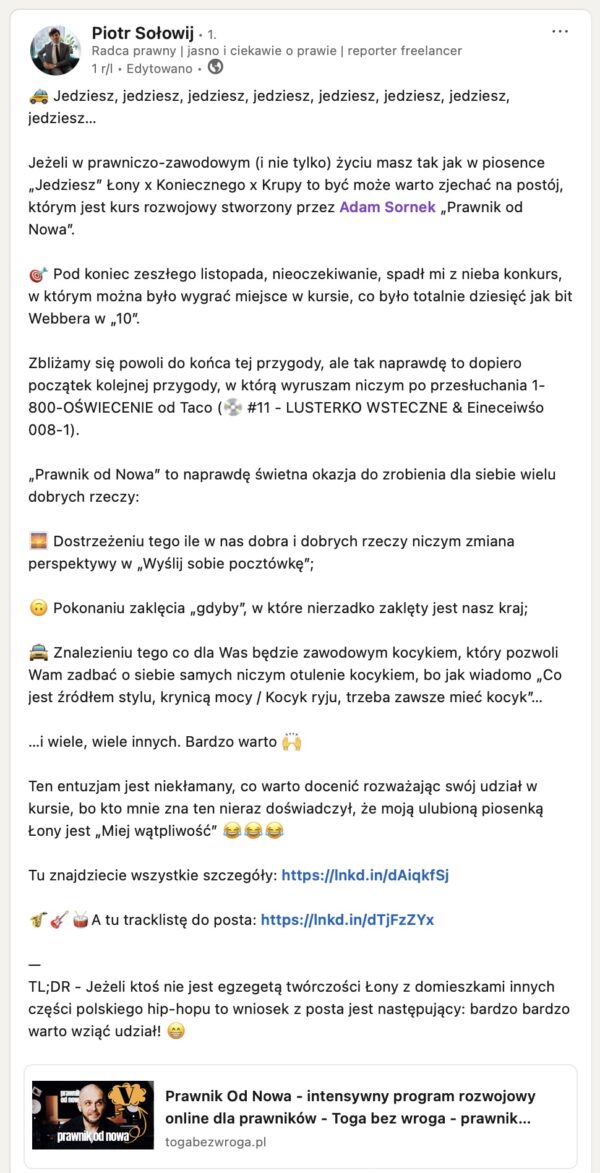 Prawnik od nowa - integracja (kurs online + integracja 25.4.26 w Warszawie) - obrazek 17